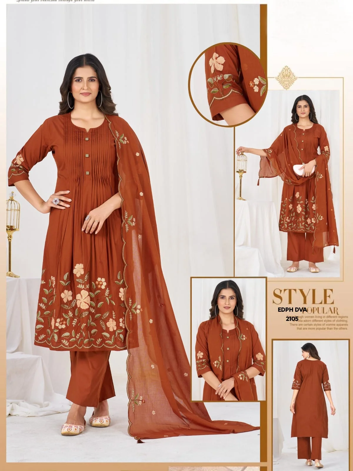 VARAMYA Women's Pure Cotton Pintuck Detailing Kurta Set with Dupatta.